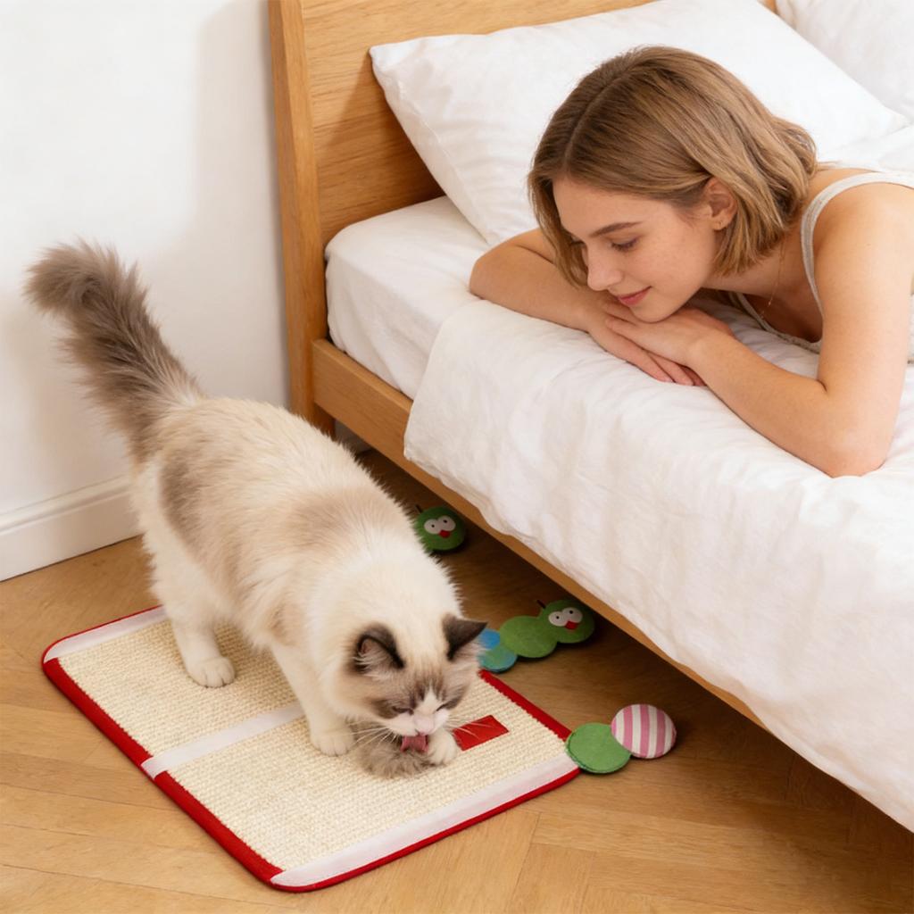 Cute Caterpillar Cats Scratching Mat - Furniture Protector & Sisal Pad & Chair Legs