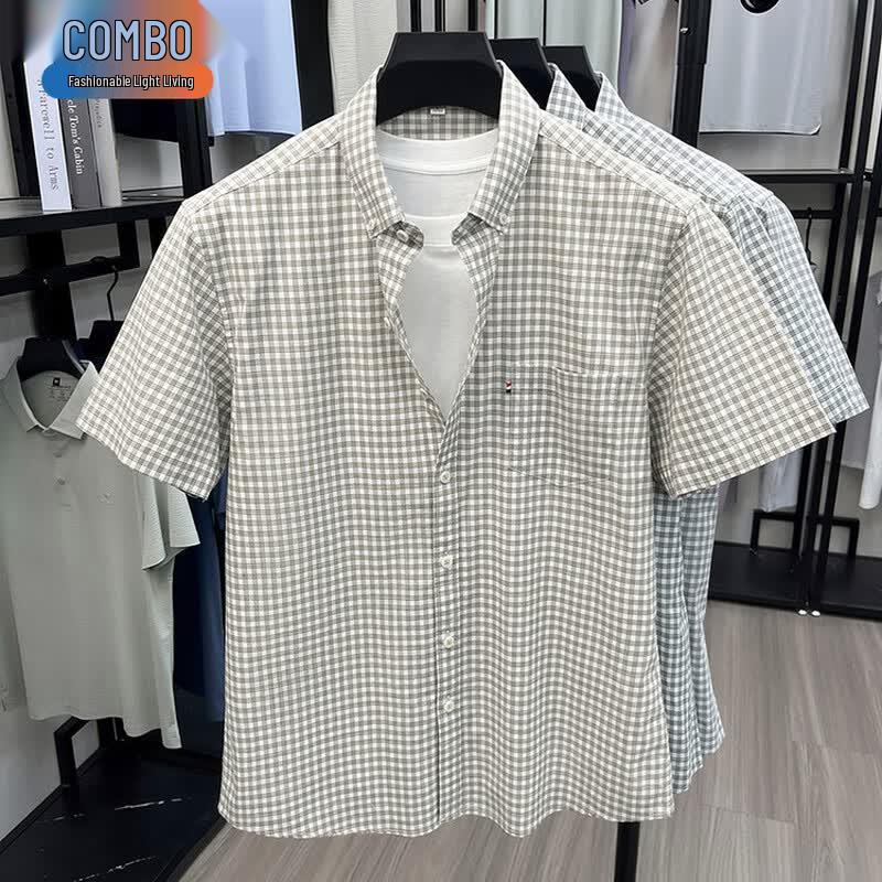 Kangbo Men s 100% Cotton Plaid Short-Sleeve Business Casual Shirt 58/4XL хаки