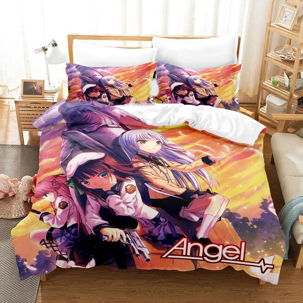 3D-tryck Anime Angel Beats Sängklädesset Påslakan Sängset Täcke Örngott Täcke King Queen Size Pojkar Vuxna Sängkläder