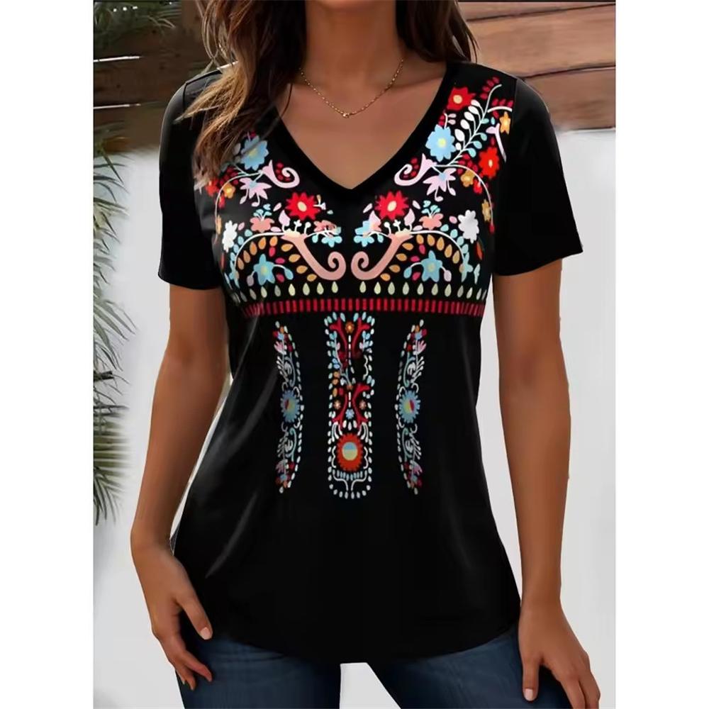 Summer New Women's T-shirt 3D Simple Printing V-neck Short Sleeve Shirt Fashion Plus Size T-shirt Clothing Y2k Women's T-shirt