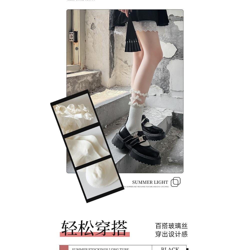 Socks Women's Tube Socks Spring and Autumn Cute Bow Summer Jk Lolita Lolita Mary Jean Shoes Lace Lace