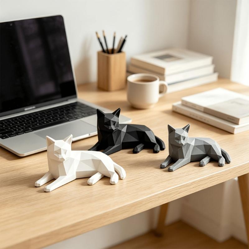 Figurine de Chats Géométriques Imprimée en 3D pour Décoration de Bureau, Accent de Table, Sculpture d'Animal pour Étagères, Tables Basses et Tables de Chevet