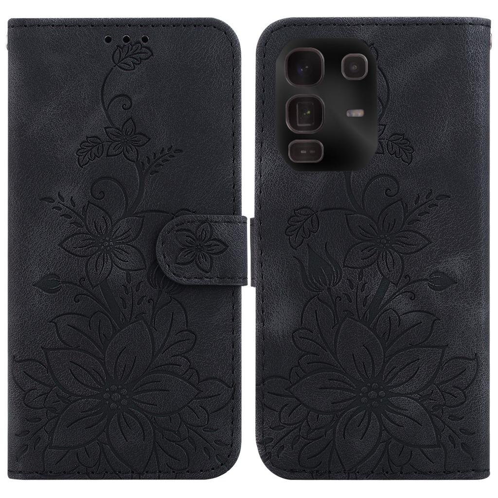 For Infinix Note 50 Pro+ 5G Stand Case Lily Flower Imprint Leather Phone Cover with Wrist Strap