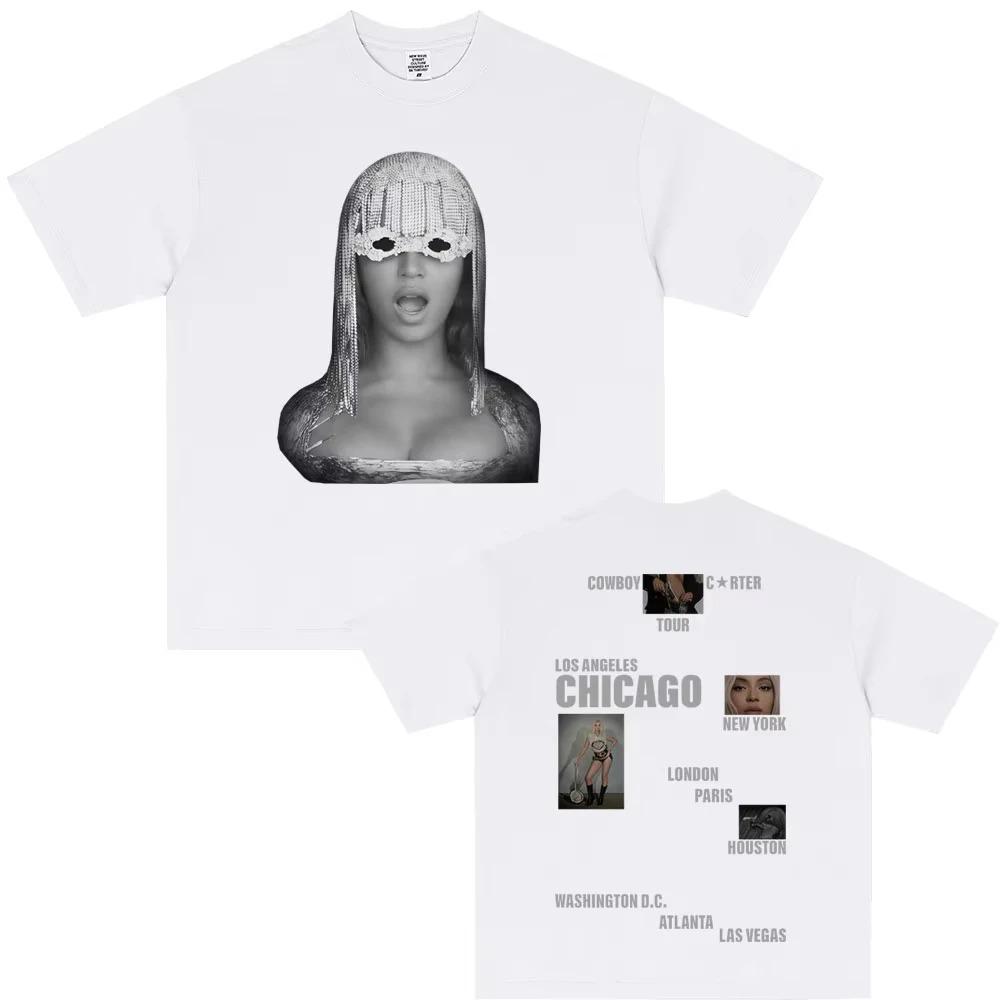 Beyoncé Cowboy Carter Tour Double Sided Portrait T-Shirt Vintage Rap Oversized Black Unisex Women And Men T-shirts