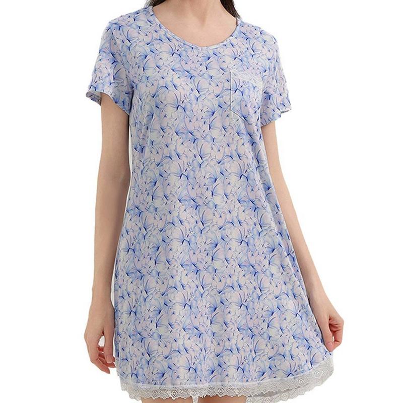 Women's Short Sleeve Loose Nightdress Printed Nightgown