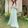 Summer French Mesh Jacquard Sexy Babes Suspender Dress Women's Vacation Style Waist Pendulum Long Skirt