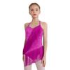 Mädchen Latin Dance Kostüm Ärmellos Neckholder V-Ausschnitt Rückenfrei Glänzend Strasssteine Quasten Leotard