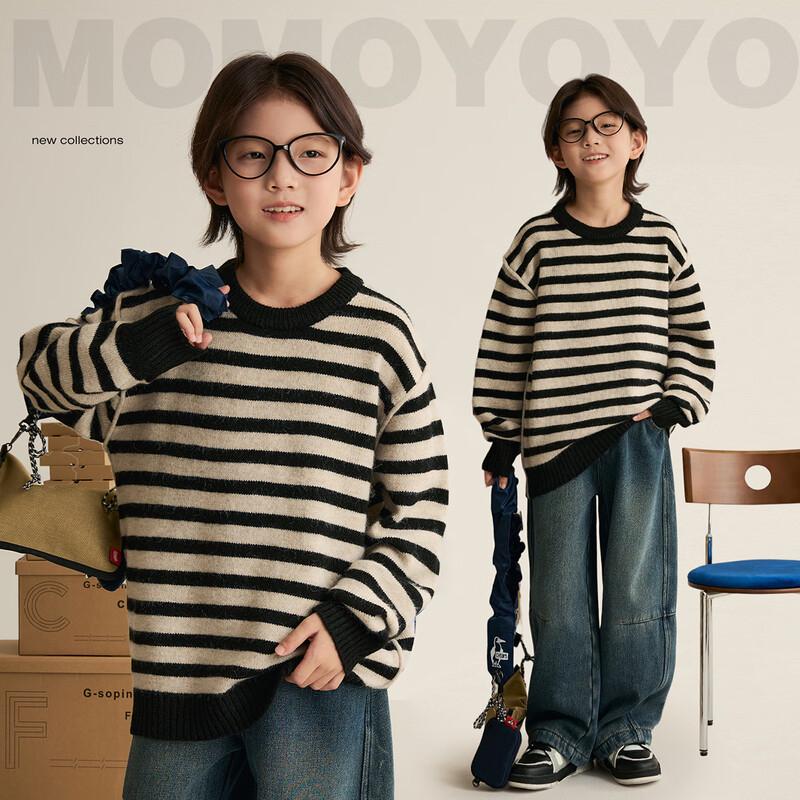 Детский полосатый вязаный свитер с круглым вырезом 160