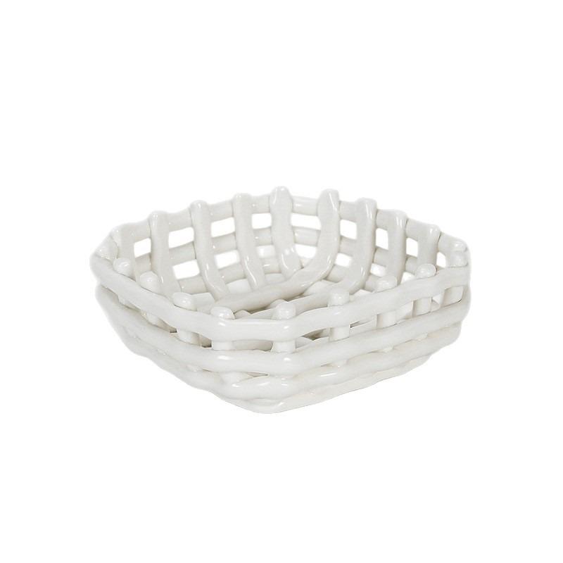 

Handcrafted Ceramic Woven Fruit Basket & Snack Tray Large Basket (Cream Coffee)