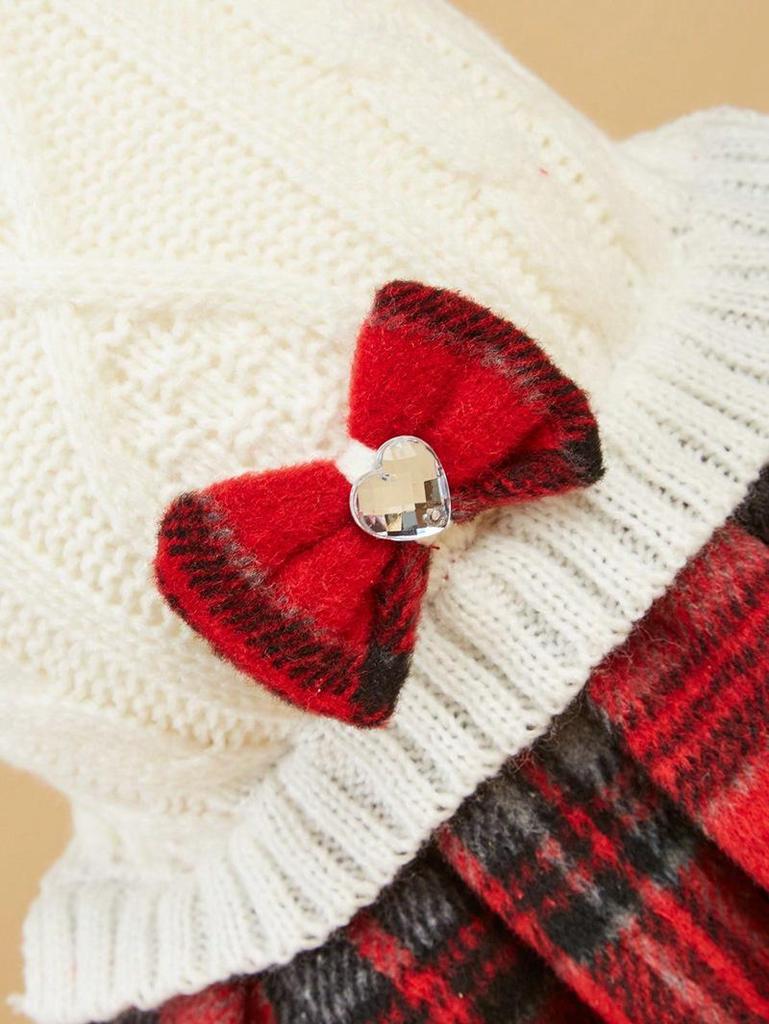 Pet Fall/Winter Outfit: Knit Sweater & Plaid Skirt with Bow-Tie for Dogs and Cats, Faux Two-Piece Design