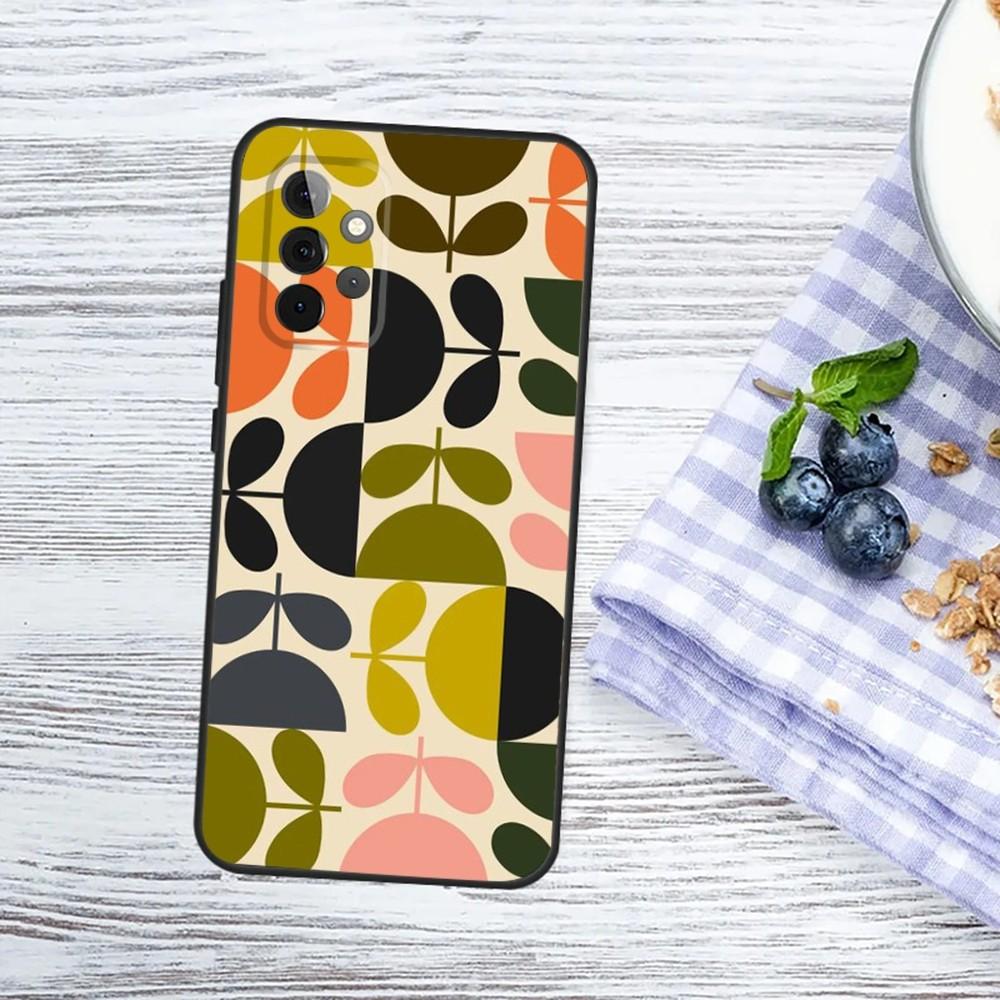 Multi Stem Orla K-Kiely Folio Phone Case For Samsung Galaxy A13,A21s,A22,A31,A32,A52,A53,A71,A80,A91 Soft Black Phone Cover