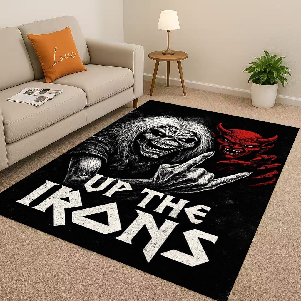 3D I Iron M Maidens Music Sign Living Room Non Slip Area Rug Soft Carpet for Bedroom Playroom Sofa,Easy Clean Home Decor Doormat