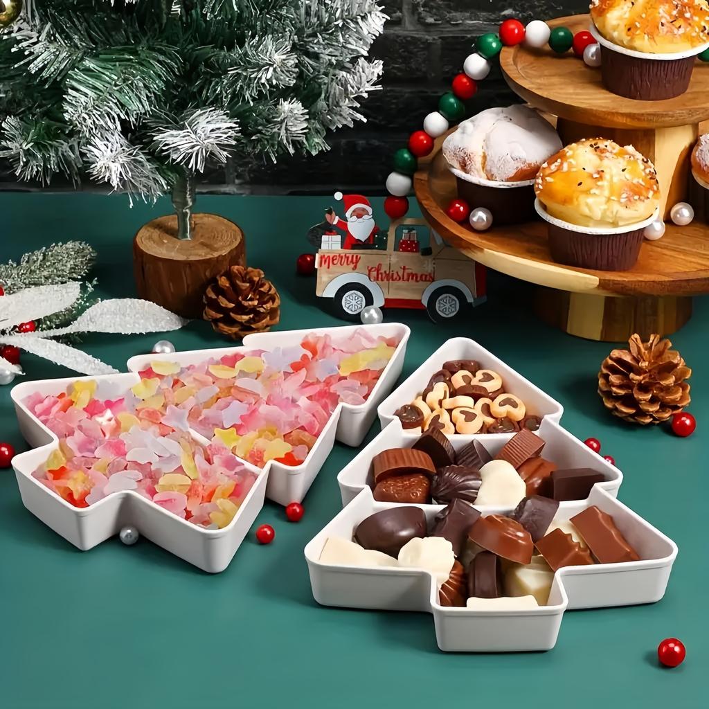 Festive Tree Shape Serving Fruit Plate Household Plastic Tray Portable Nuts Snacks Dishes For Christmas Holiday Party Decoration