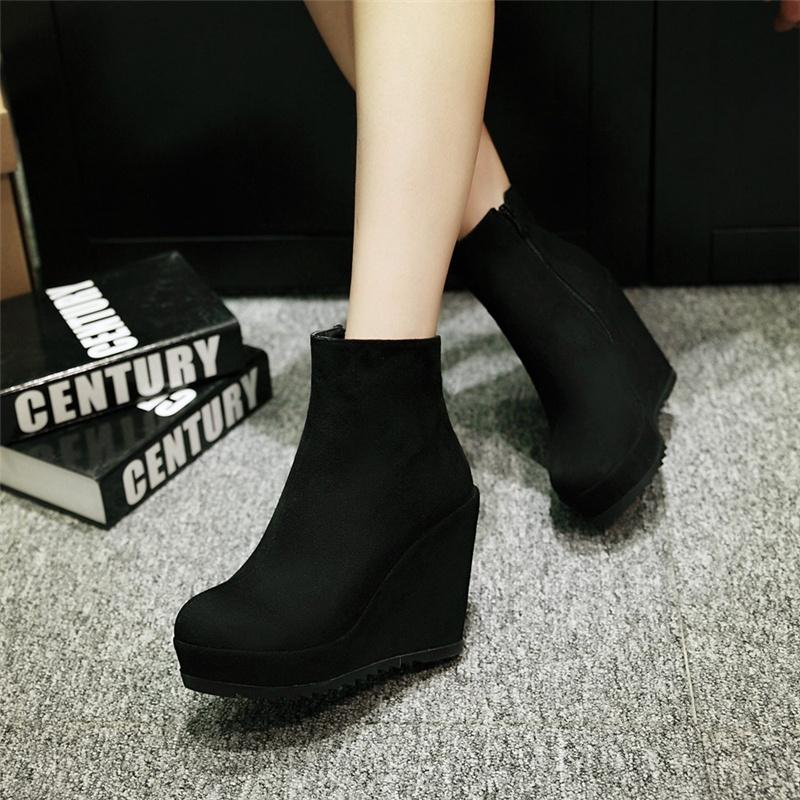 Wedge Ankle Boots Women Shoes Winter Autumn Fashion Faxu Suede Platform Women's Short Boot Elegant Wedge Shoes Female Large Size