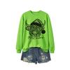 Womens Casual Fashion Christmas Yak Head Print Crewneck Sweatshirt Regular Fit Daily Wear