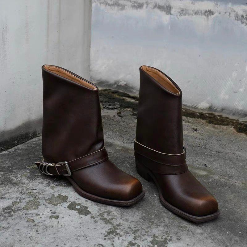 Women's Autumn Ankle Boots Fashion Plus Size 43 Comfort Booties Women Chunky Heels Belt Buckle Roman Boots