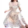 Casual Floral Party Dress Summer White Chiffon Long Dress Elegant Short Sleeve Fairy Dresses For Women Clothing Vestidos