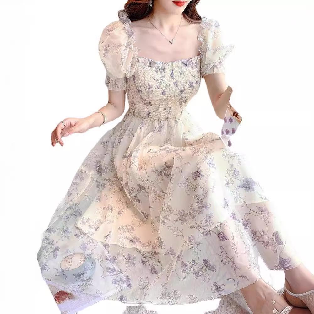 Uformell blomstrete festkjole sommer hvit chiffon lang kjole elegant kort erme fe kjoler for kvinner klær vestidos