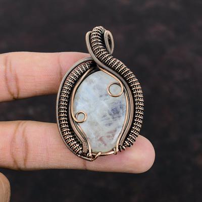 Rainbow Moonstone Pendant Copper Wire Wrapped Pendant Gemstone Jewelry Handmade Decent Pendant Gift For Mom Gemstone Pendant Copper Jewelry