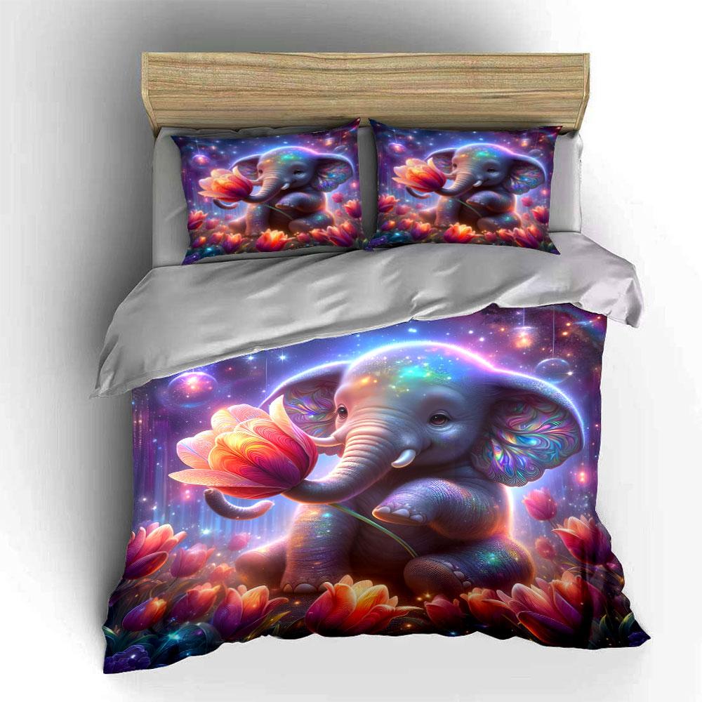 Fantasy Elephant Floral Decor Set Exquisite Three-Piece Bedding Set Gift For Kids And Adults