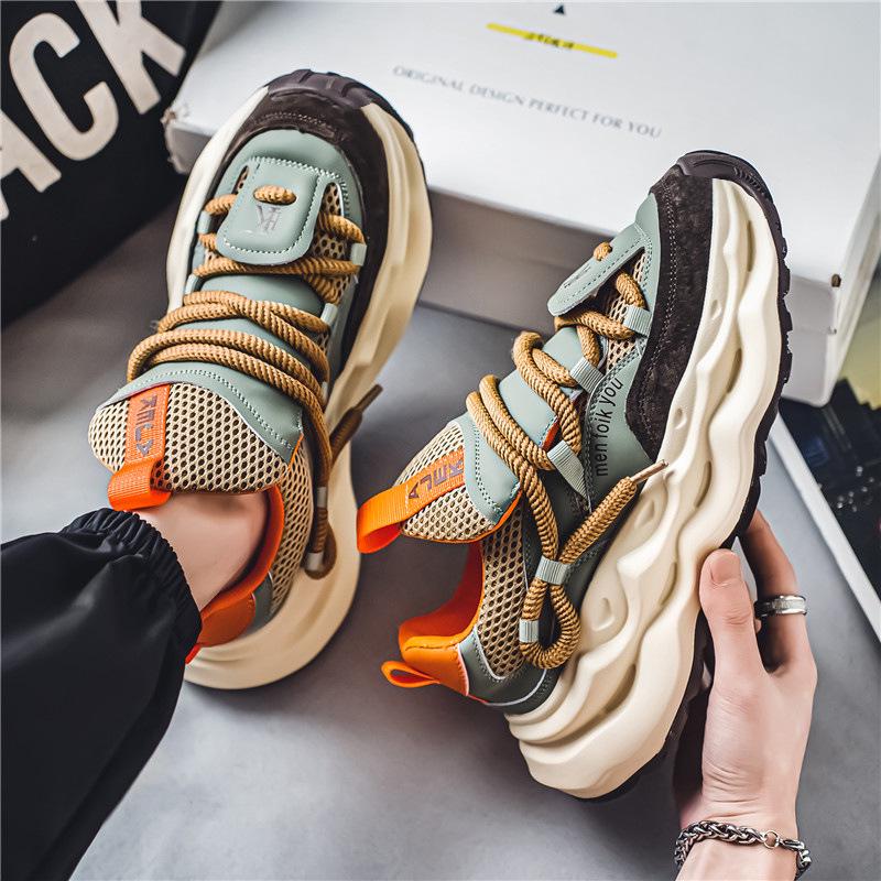 Xuheng Men's Summer Mesh Sneakers: Breathable, Thick Sole, Height-Enhancing, Non-Slip, Stylish for Leisure and Running