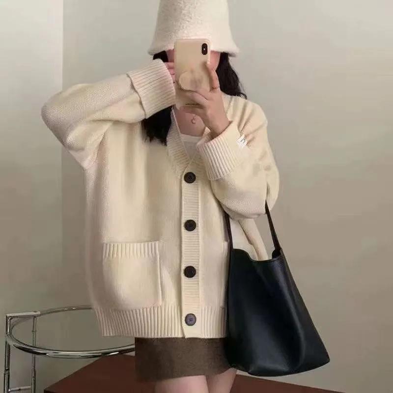 

Spring Autumn Women Sweater Knitting Basic Fashion Tops Tees Cardigan Long Sleeve Korea Shirt Loose Casual Show Thin Coat One Size бежевий