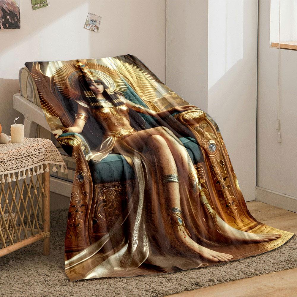 Egyptian Goddess Golden Winged Throne Bedroom Blanket for Livingroom Couch Lunch Break Soft Throw for Friend's Festival Gift