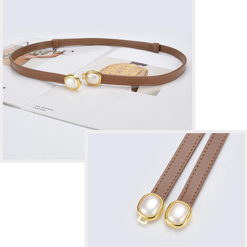 Adjustable Thin Belts with Pearl Accessories for Womens Skinny Belts for Dresses Womens Belts for Jeans
