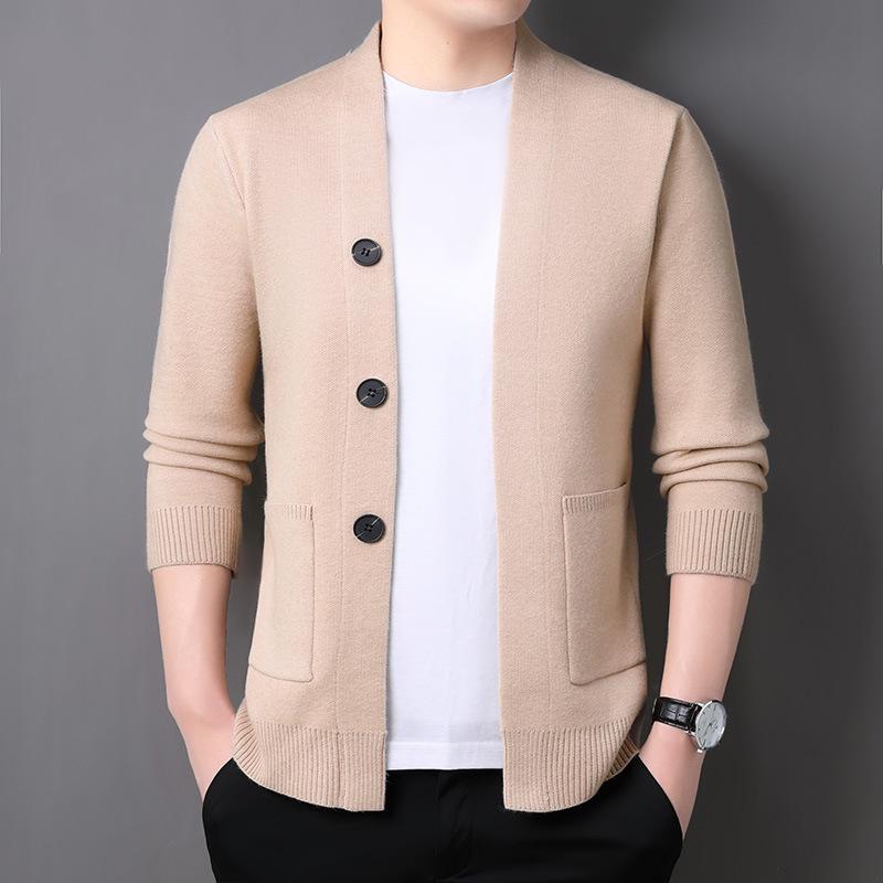

2024 Plus Size Men s Collarless Cardigan Sweater for Autumn/Winter - Suitable for Middle-Aged and Young 2XL