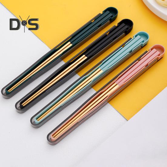 1 conjunto de pauzinhos para alimentos compactos, à prova de ferrugem, utensílios de mesa práticos com caixa de armazenamento dobrável