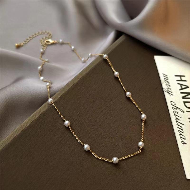 New Internet celebrity versatile temperament gypsy pearl sweet Mori girl pearl necklace neck chain collarbone chain