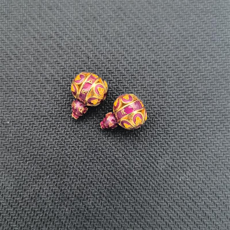 Gold Enamel Six-Character Mantra Buddha Head Beads for DIY Bracelet Accessories