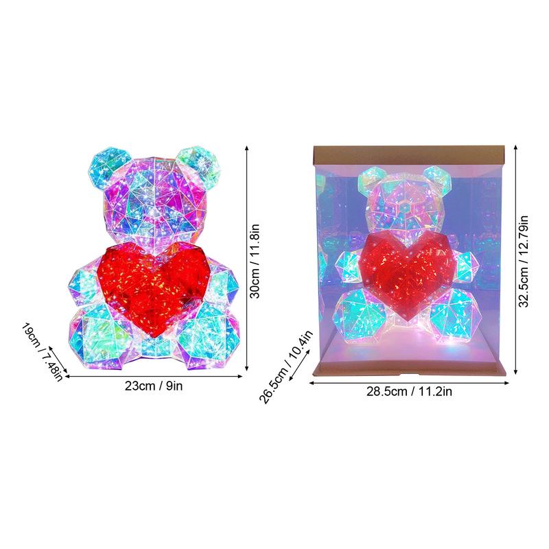 3D Bear Night Light Valentine's Day Gifts Colorful Glowing Bear Led Bear Holding A Red Heart Unique Gift And Table Decoration