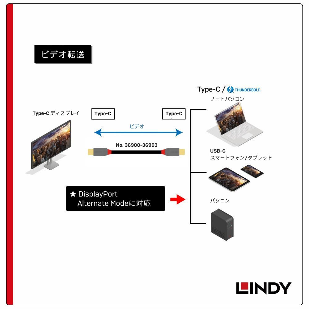 LINDY 1m ANTHRA LINE USB Gen 2x2-kabel med PD Smart Chip 3.2 Type-C (Modellnummer 36901)