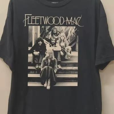 Retro Fleetwood Mac T-Shirt, Retro Rockband Muster T-Shirt, Herren Harajuku Stil Sommer Unisex Freizeit T-Shirt