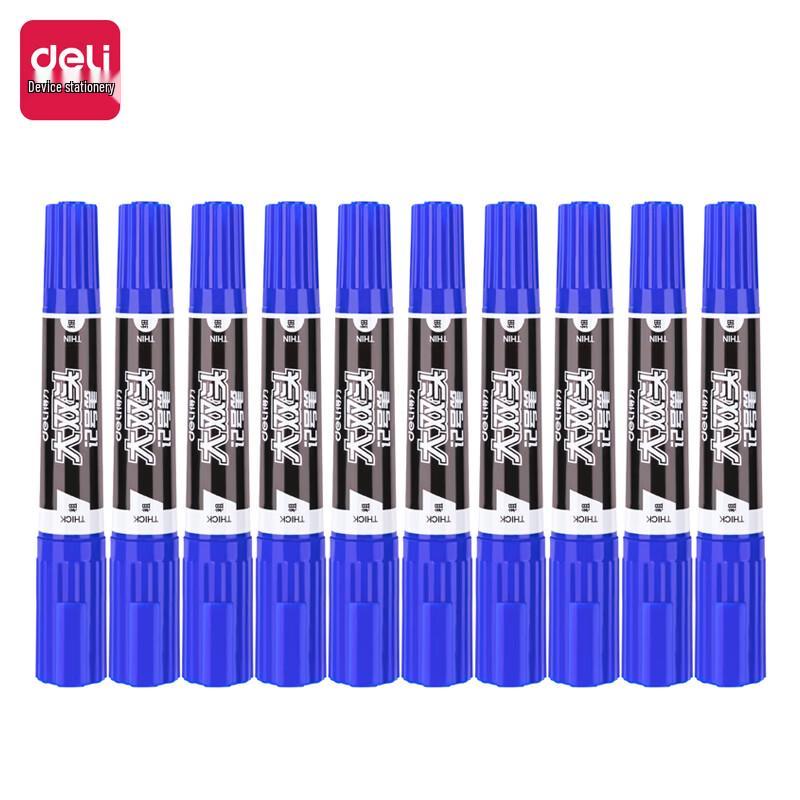 Deli S555 Double-Head Multi-Purpose Marker Pen, 10-Pack
