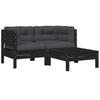 Vidaxl 3-Cz. Ensemble de salon pour jardin, avec coussins, noir
