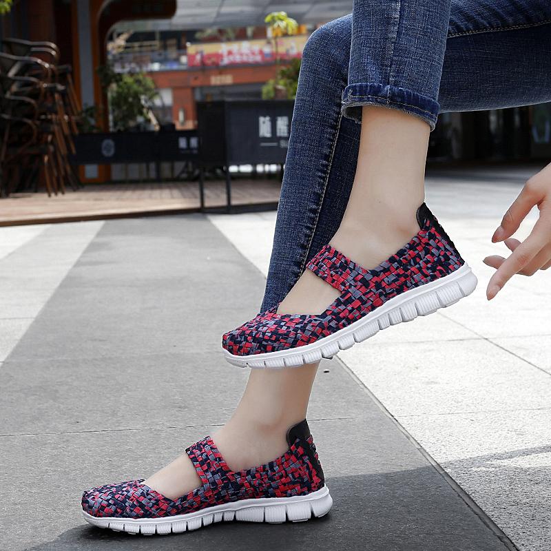Summer Mary Janes Women Sandals Beach Lazy Shoes White Blue Casual Weave Soft Slip On Walking Color Sandals Large Size