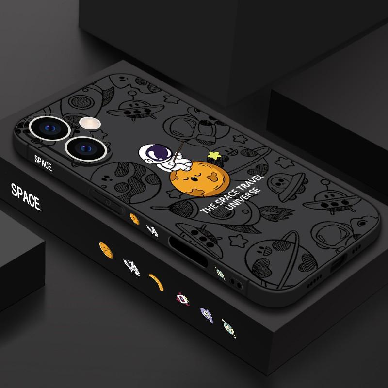 Cartoon Astronaut Lanyard Case For iPhone 16 15 Pro Max 11 12 13 14 Pro XS X XR 7 8 Plus Shockproof Silicone Soft TPU Cover