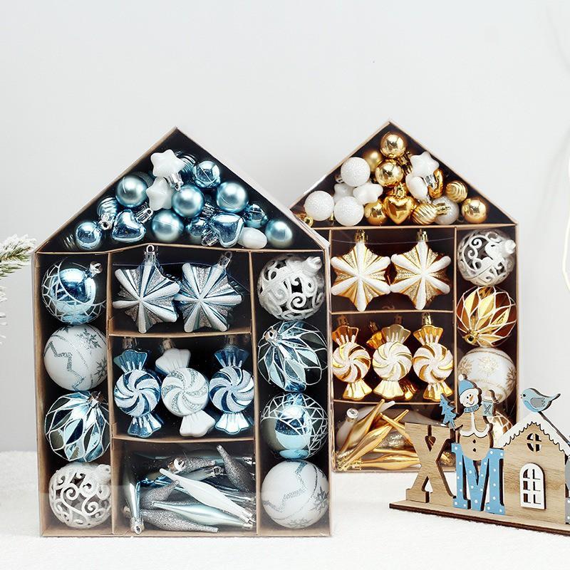 73pcs Christmas Baubles Set House Shaped Gift Box Decor Hanging Ornaments Tree Decorations