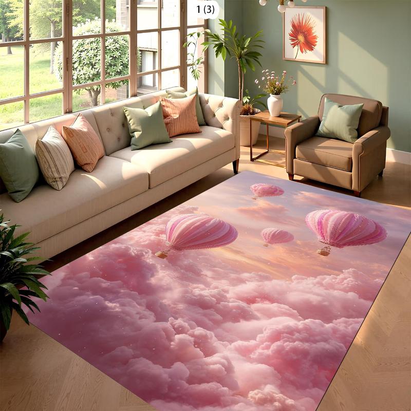 Colorful  Air Balloon Area Rug with Clouds Soft Carpet for Living Room Bedroom Decor Floor Mat Home Decoration  Room Gift