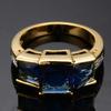 Luxury Female Crystal Blue Stone Big Yellow Gold Color Wedding Jewelry For Women Vintage Bride Square Engagement Ring