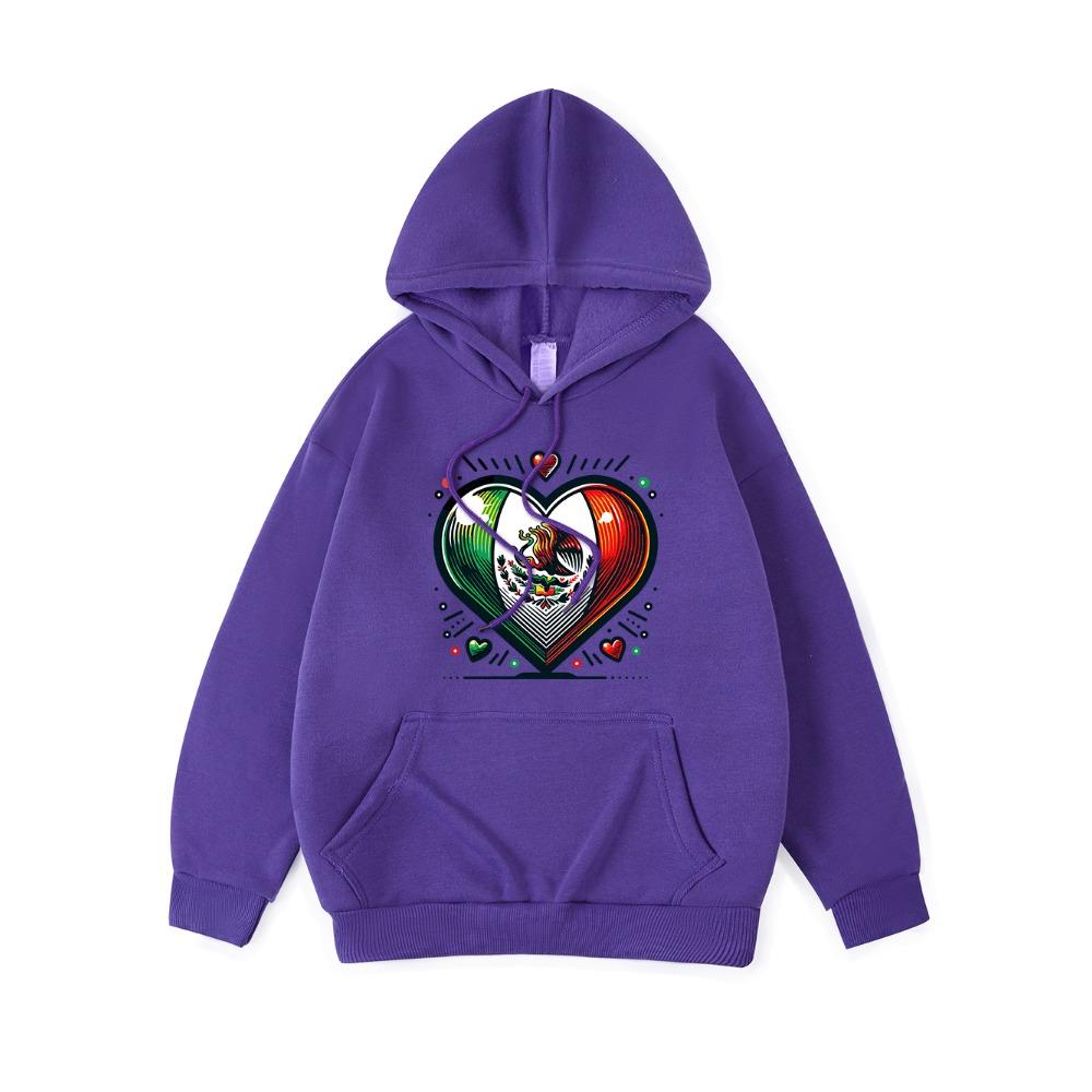 Mexico Eagle Heart Printing Hoodies Womens Winter Fleece Warm Hooded Casual Pocket Sweatshirt Street Loose Womans