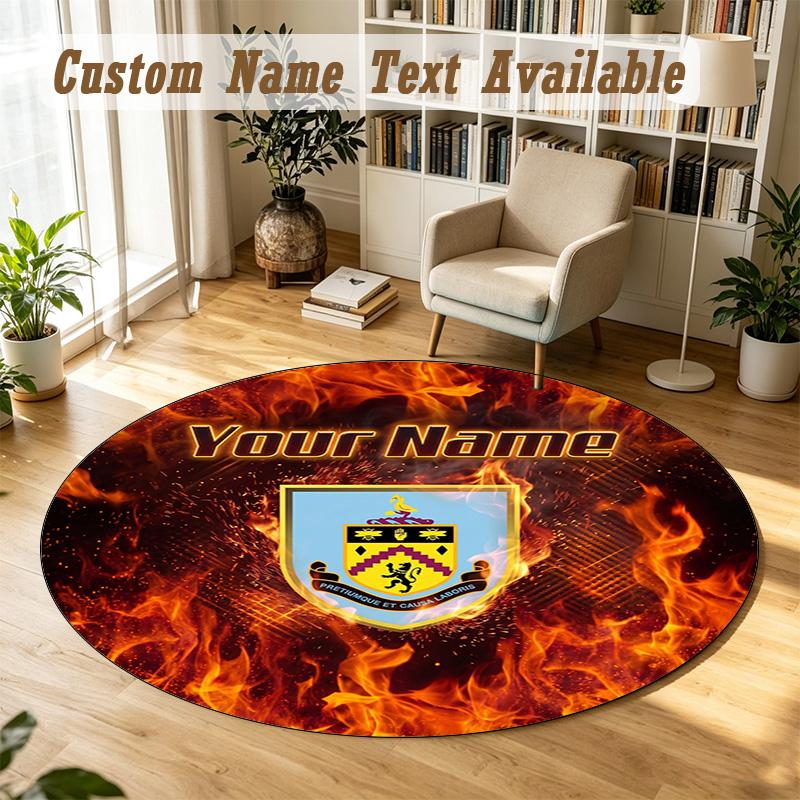 Round Rug Custom NameBurnley Football Pattern Non Slip Carpet Home Floor Decor
