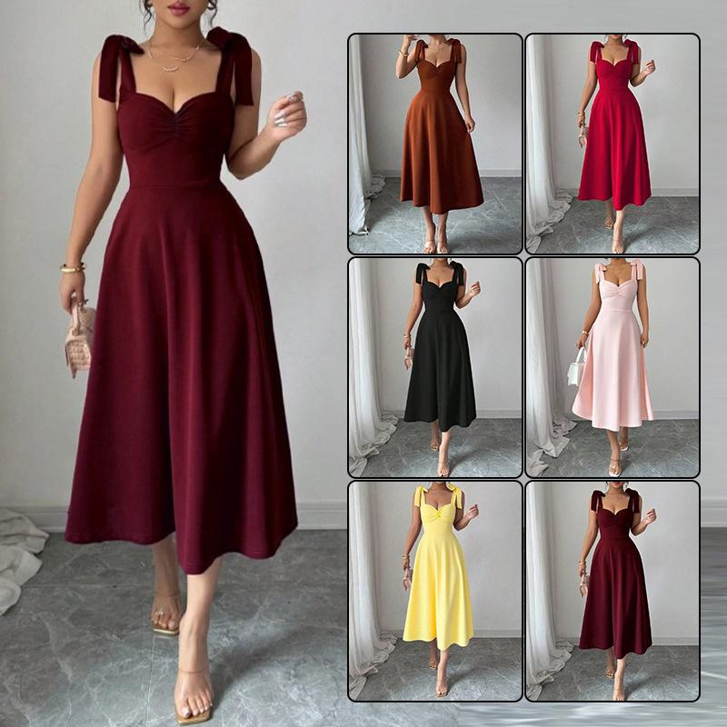Europe, America and the United States in the summer of 2026 new elegant women's clothing solid color fashionable elegant strap dress women