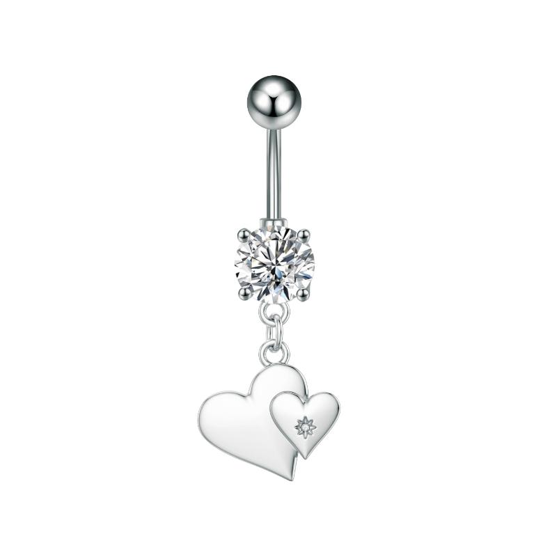 Fashion Heart Stainless Steel Belly Button Ring Shiny Zircon Dangle Navel Ring For Women Sexy Body Piercing Beach Jewelry