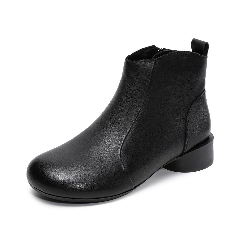 First Layer Cowhide Thick Heel Retro Short Boots Women's 2026 Autumn New Mother Shoes Single Boots Leather Versatile Fashion Boots