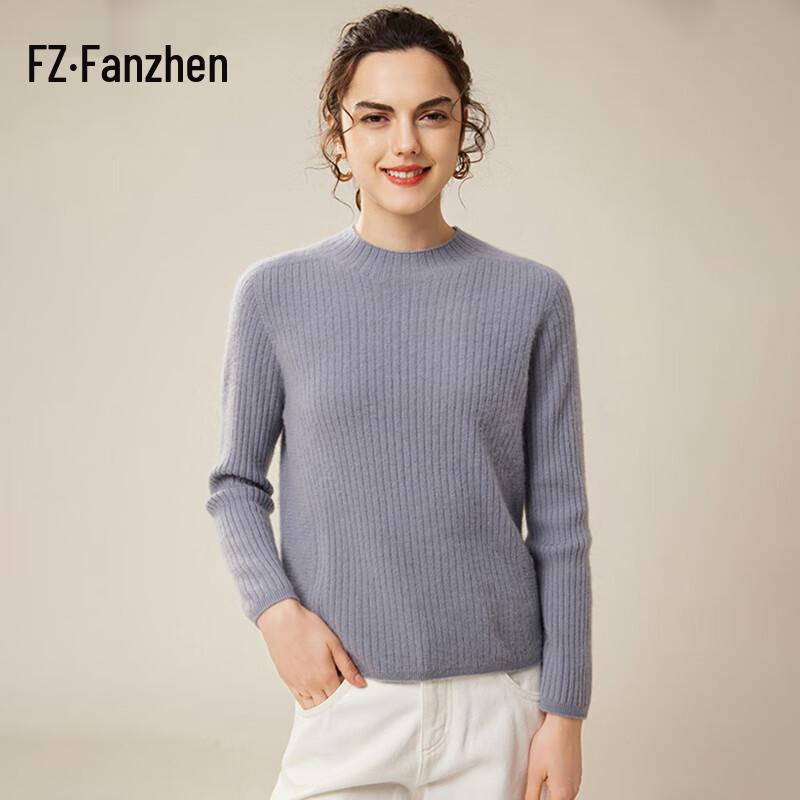 Fanzhen Women's 100% Cashmere Elegant Semi-High Collar Sweater