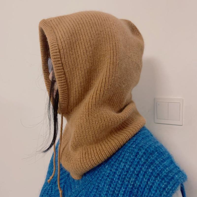 Men's and Women's Hats, Scarves, Integrated Drawstring, Balaclava Hats, Women's Winter Rabbit Fur Retro Pullover Knitted Hats
