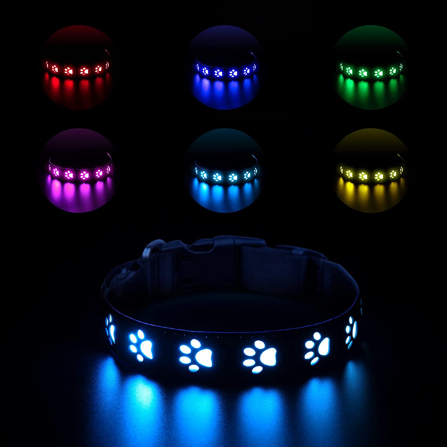 Dobíjecí LED obojek pro psy Vodotěsný Nylon USB-C Svítící náhrdelník pro psy 3 barvy 6 režimů Svítící obojky pro psy M blue